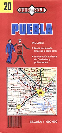 Puebla State, Road and Tourist Map, Mexico.