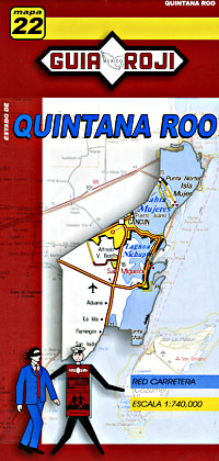 Quintana Roo State, Road and Tourist Map, Mexico.