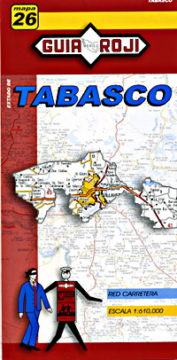 Tabasco State, Road and Tourist Map, Mexico.