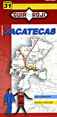 Zacatecas State, Road and Tourist Map, Mexico.