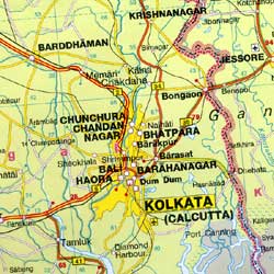 India, Nepal, Bhutan, Bangladesh, and Sri Lanka, Road and Shaded Relief Tourist Map.