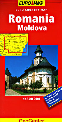 Romania and Moldava, Road and Shaded Relief Tourist Map.