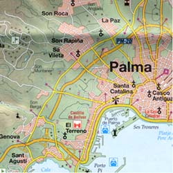Mallorca Road and Shaded Relief Tourist Map, Balearic Isles, Spain.