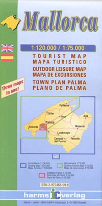 Mallorca (Balearic Isles), Road and Shaded Relief Tourist Map.