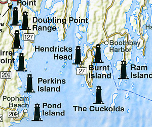 Maine Lighthouses "Illustrated" Road and Tourist Map, America.