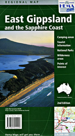 East Gippsland and the Sapphire Coast, Regional Road and Tourist Map, Victoria and New South Wales, Australia.
