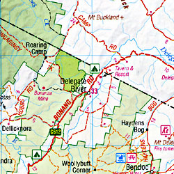 East Gippsland and the Sapphire Coast, Regional Road and Tourist Map, Victoria and New South Wales, Australia.
