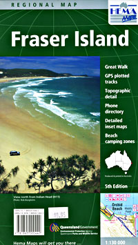 Fraser Island Regional Road and Tourist Map, Queensland, Australia.