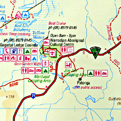 Kakadu National Park Regional Road and Tourist Map, Northern Territory, Australia.