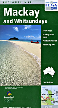 Mackay and Whitsundays, Regional Road and Tourist Map, Queensland, Australia.