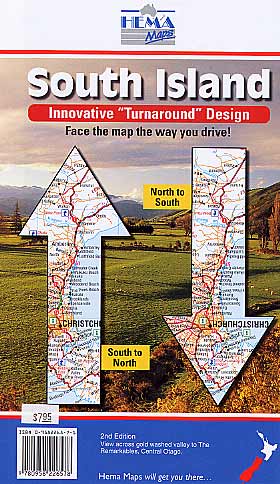 South Island, Road and Tourist Map, New Zealand.
