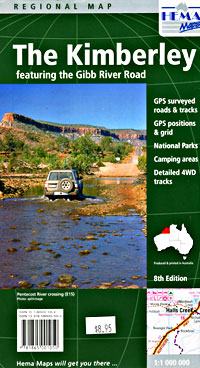 The Kimberley Regional Road and Tourist Map, Western Australia, Australia.
