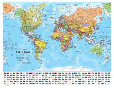 World Political, Flags WALL Map (Flat Sheet).