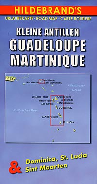 Guadeloupe and Martinique Islands (Lesser Antilles), Road and Shaded Relief Tourist Map, West Indies.