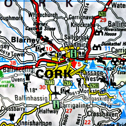 Ireland Road and Shaded Relief Tourist Map.