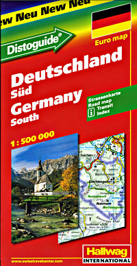 Germany South Road and Shaded Relief Tourist Map, with "Distoguide".