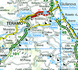 Italy Road and Shaded Relief Tourist Map, with "Distoguide".