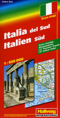 Italy South Road and Shaded Relief Tourist Map.