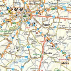 Czech and Slovak Republics, Road and Shaded Releif Tourist Map.
