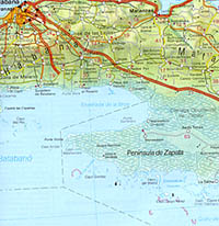 Cuba Road and Shaded Relief Tourist Map.