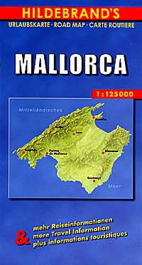 Mallorca Road and Shaded Relief Tourist Map, Balearic Isles, Spain.