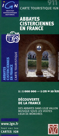 France, Abbeys & Cistercian Sites, Road and Tourist Map.