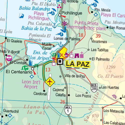 Baja California Road and Physical Travel Reference Map, Mexico.