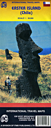 Easter Island, Road and Travel Reference Physical Map, Chile.