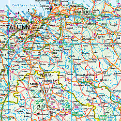 Estonia Road and Physical Travel Reference Map.