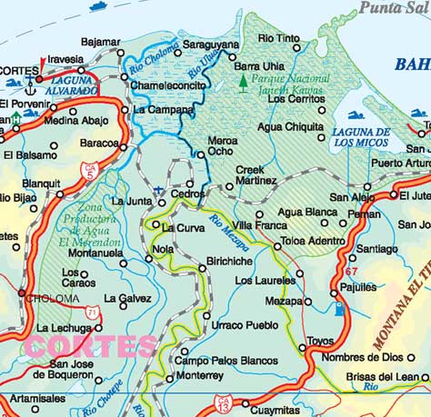 Honduras Road and Travel Reference Physical Map.