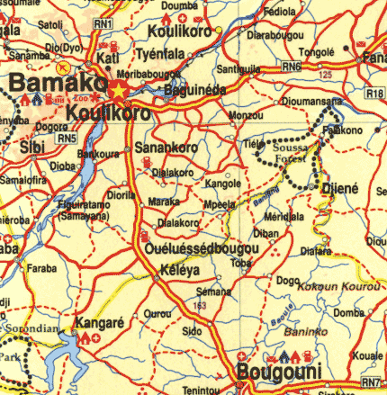 Mali Road and Physical Tourist Map.