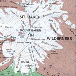 Mount Baker Regional Road and Topographic Recreation Map, Washington, America.