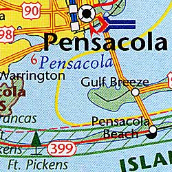 Northern Florida and the Panhandle, Road and Physical Travel Reference Map.