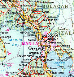 Philippines, Road and Physical Travel Reference Map.