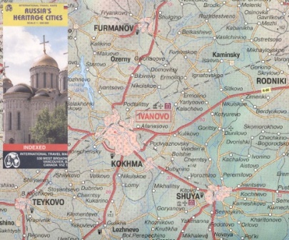 Russia, Heritage Cities Golden Ring, Road and Physical Travel Reference Map.