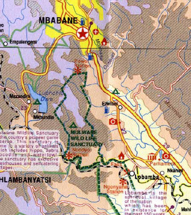 Swaziland Road and Physical Travel Reference Map.