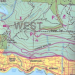 Vancouver North Shore Recreation Road and Physical Travel Reference Map, British Columbia, Canada.