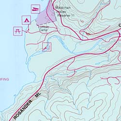West Coast Trail Road and Physical Travel Reference Map, British Columbia, Canada.