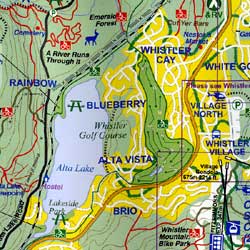 Whistler and Vancouver Road and Physical Travel Reference Map, British Columbia, Canada.