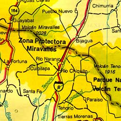 Costa Rica, Road and Physical Tourist Map, Central America.