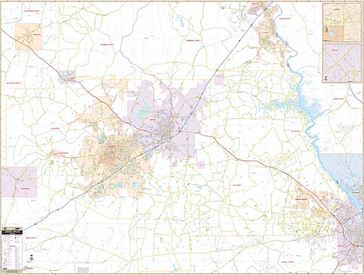 Auburn and Opelika WALL Map, Alabama, America.