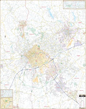Greenville WALL Map, South Carolina, America.