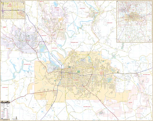 Montgomery WALL Map, Alabama, America.