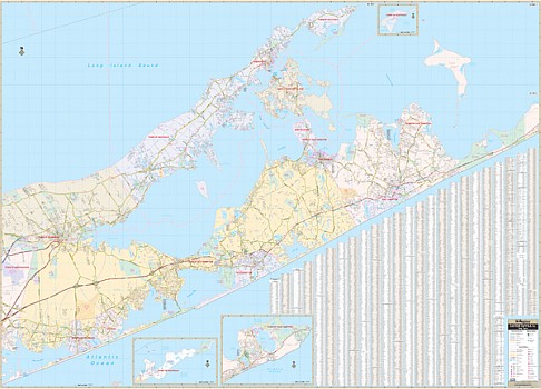 Suffolk County Eastern WALL map New York, America.