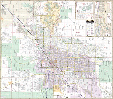 Tucson Metro WALL Map, Arizona, America.