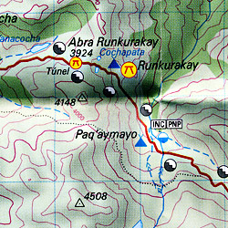 Inca Trail and Sacred Valley, Road and Topographic Map (Machu Picchu), Peru.