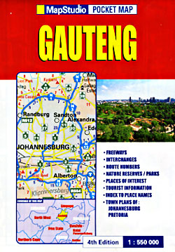 Gauteng Pocket Road and Tourist Map, South Africa.