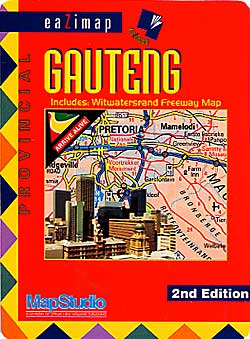 Gauteng Road and Tourist Map, South Africa.