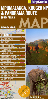 Mpumalanga, Kruger NP and Panorama Route Road and Tourist Map, South Africa.