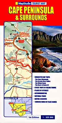 Western Cape, Peninsula and Surrounding Area, Road and Tourist Map, South Africa.